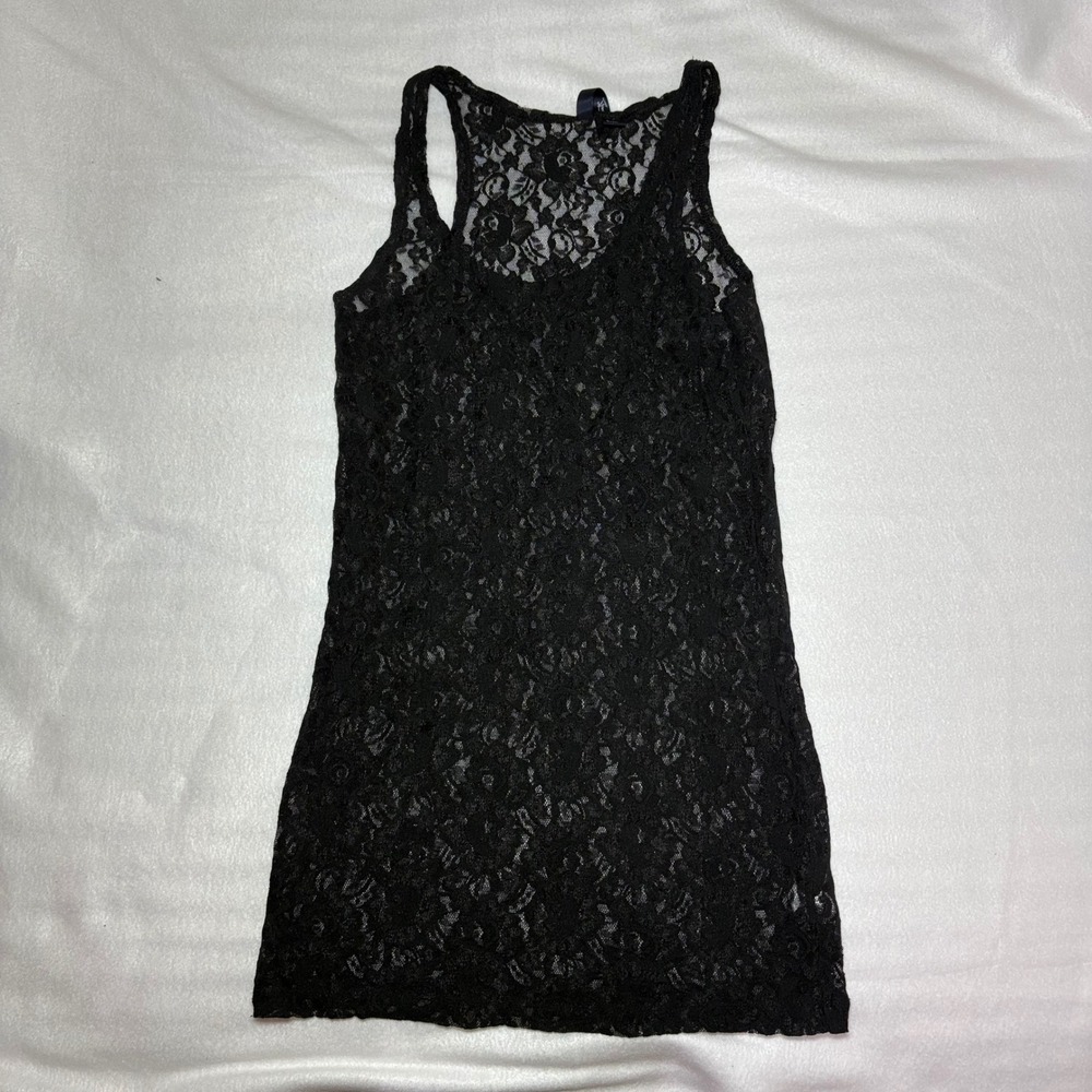 City Streets Black Floral Lace Tank Top Y2K Babydoll Sleeveless Shirt Small